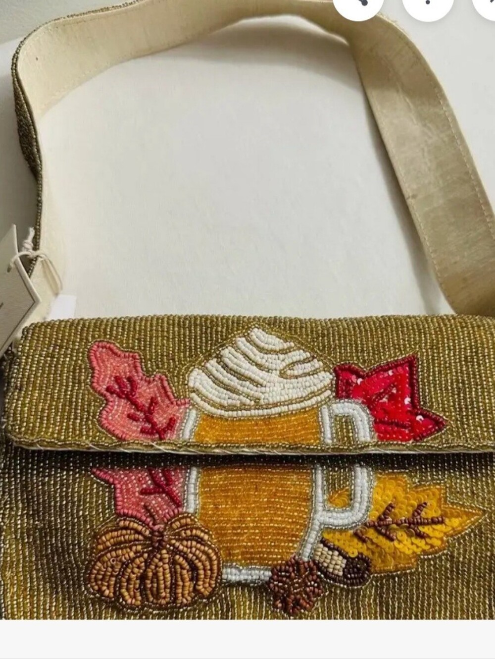 TJ Maxx Viral Autumn Pumpkin Spice Latte Beaded Handbag Gold Metallic  NWT - Picture 15 of 15
